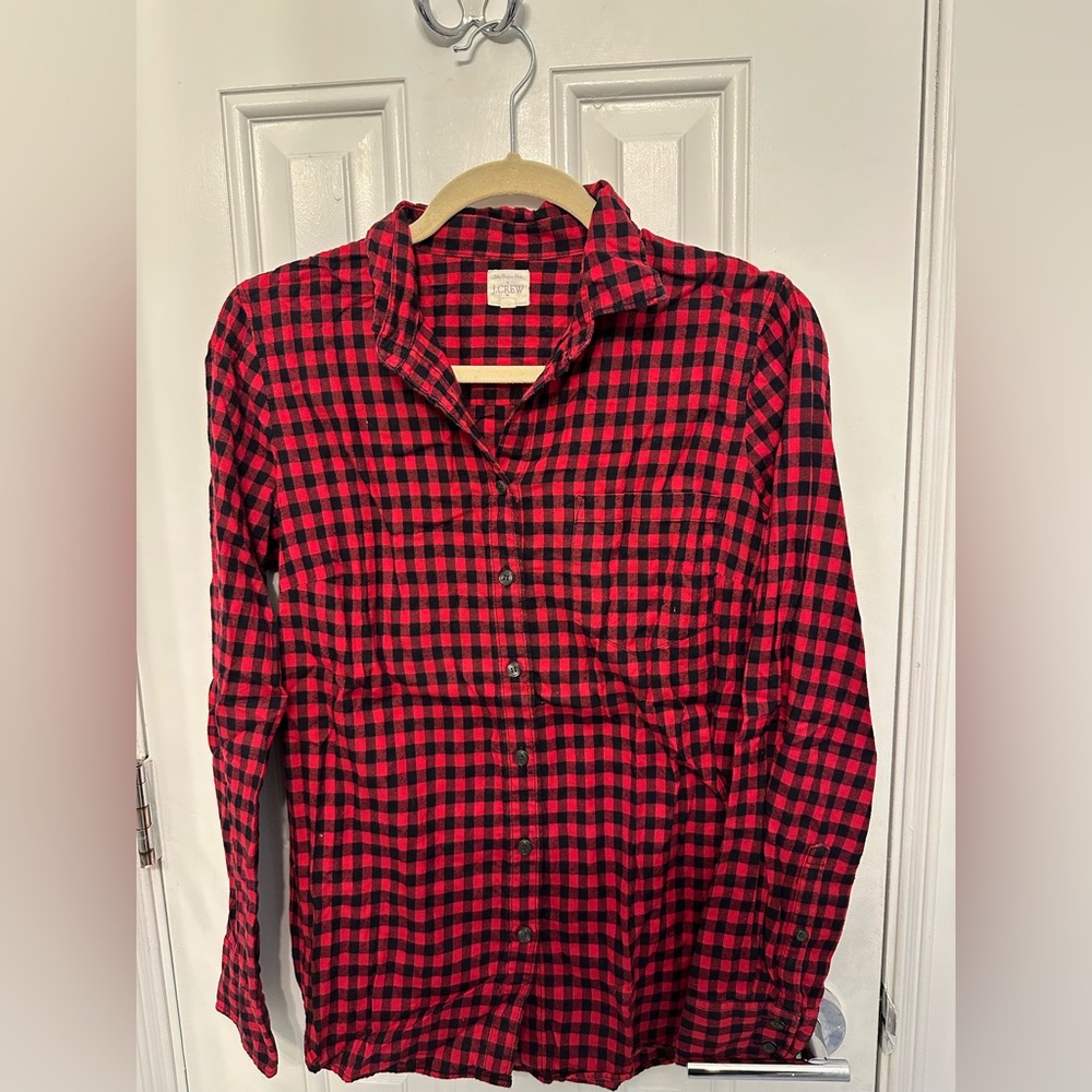 J. Crew Red and Black Checkered Flannel Shirt